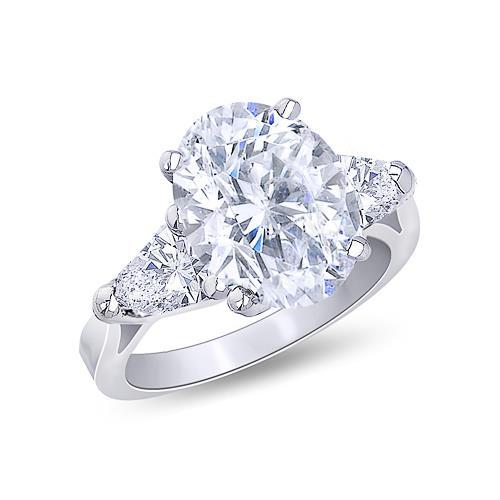 Bague Bijoux Trois Pierres Diamant Taille Ovale 3.01 Carats Or Blanc 14K - HarryChadEnt.FR