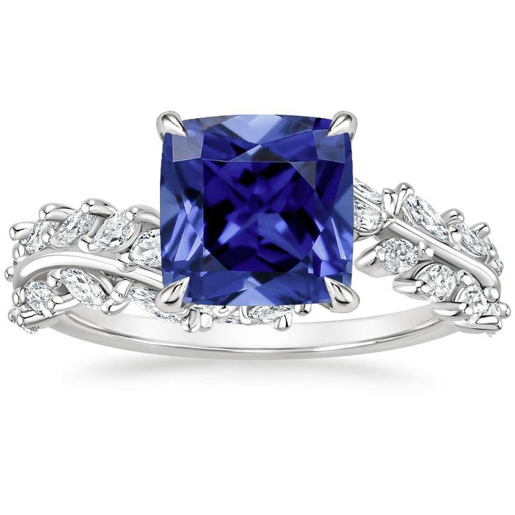 Bague Ceylan Coussin Saphir Et Diamant Marquise 3.45 Carats - HarryChadEnt.FR