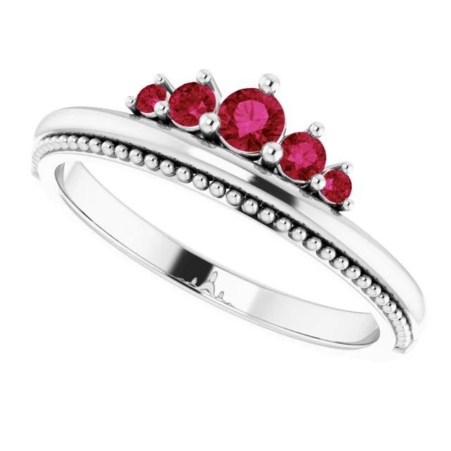 Bague Cinq Pierres 1 Carat Rubis Or Blanc 14K - HarryChadEnt.FR