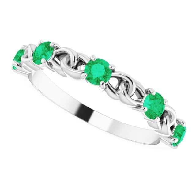 Bague Cinq Pierres Ronde Émeraude Verte 2.50 Carats Or Blanc 14K - HarryChadEnt.FR