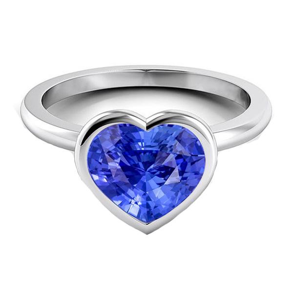 Bague Cœur Solitaire Lunette sertie Saphir Bleu Clair 2.50 Carats - HarryChadEnt.FR