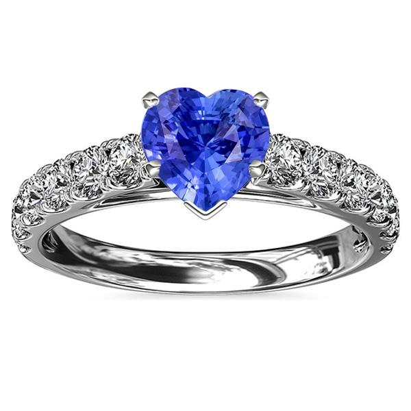 Bague Coeur Solitaire Saphir Bleu Naturel Accents Diamants 3.50 Carats - HarryChadEnt.FR