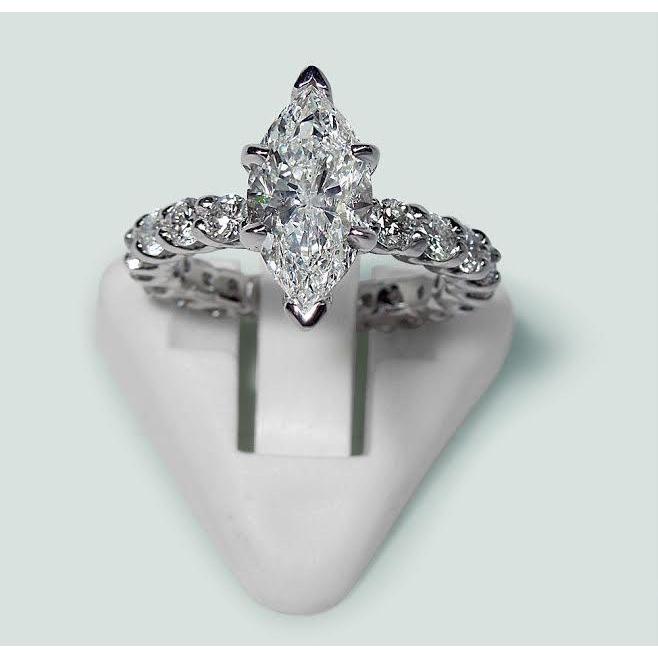 Bague De Fiançailles Marquise Et Diamant Rond 2.75 Carats Or Blanc 14K - HarryChadEnt.FR