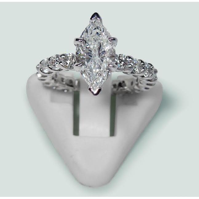 Bague De Fiançailles Marquise Et Diamant Rond 2.75 Carats Or Blanc 14K - HarryChadEnt.FR