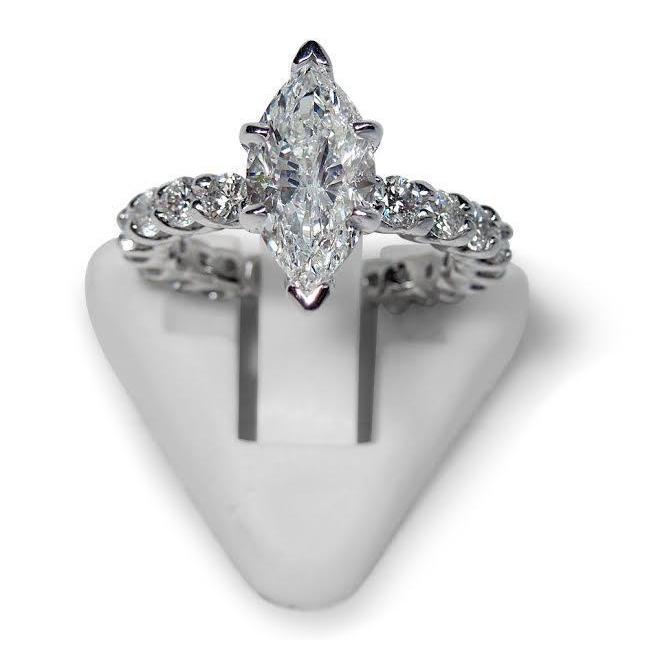 Bague De Fiançailles Marquise Et Diamant Rond 2.75 Carats Or Blanc 14K - HarryChadEnt.FR