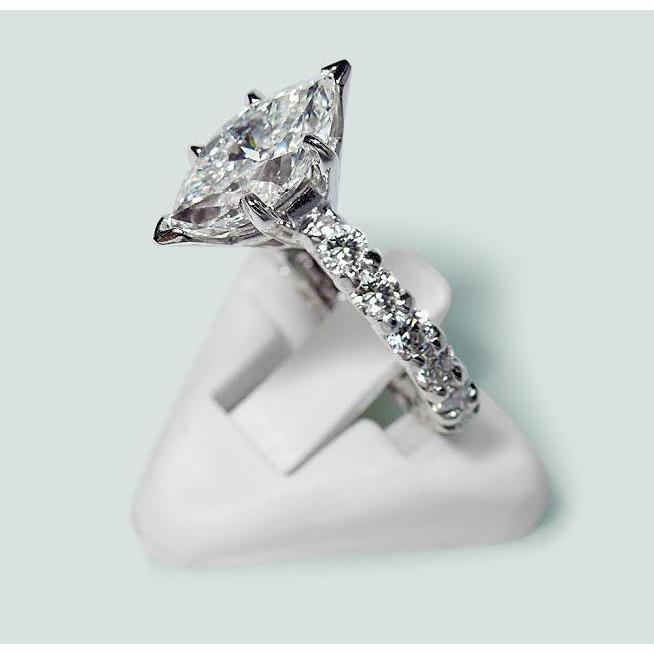 Bague De Fiançailles Marquise Et Diamant Rond 2.75 Carats Or Blanc 14K - HarryChadEnt.FR