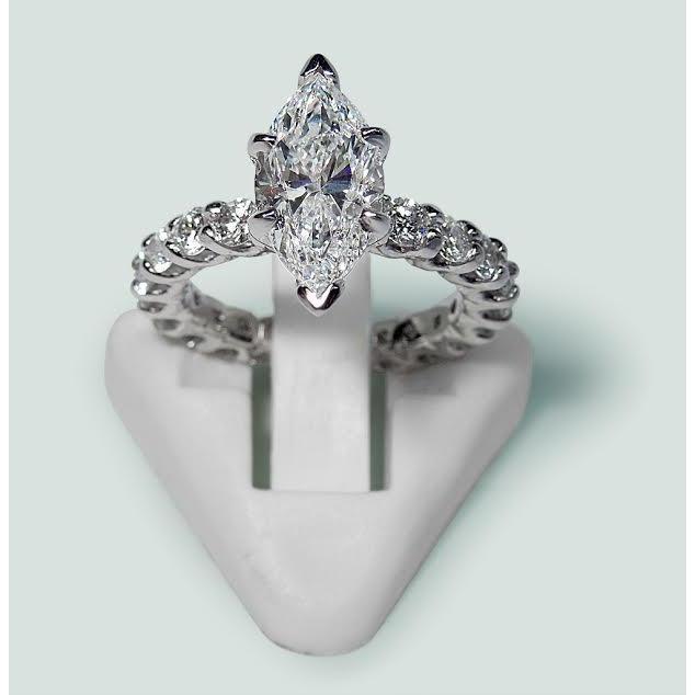 Bague De Fiançailles Marquise Et Diamant Rond 2.75 Carats Or Blanc 14K - HarryChadEnt.FR
