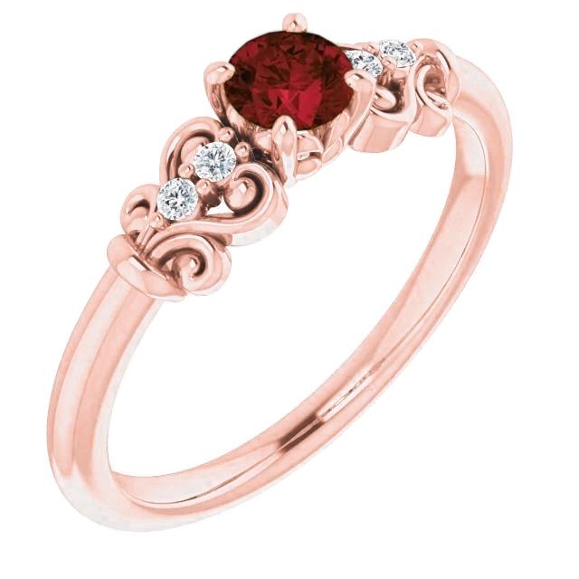Bague Diamant 1.10 Carats Birmanie Rubis Style Antique Or Rose 14K - HarryChadEnt.FR