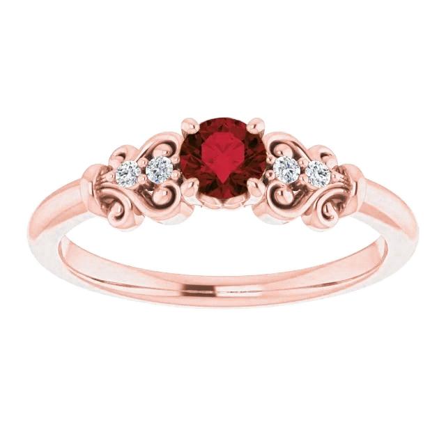 Bague Diamant 1.10 Carats Birmanie Rubis Style Antique Or Rose 14K - HarryChadEnt.FR