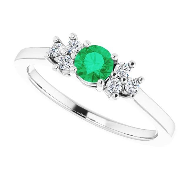 Bague Diamant 1.50 Carats Et Pierre Émeraude Verte Ronde - HarryChadEnt.FR