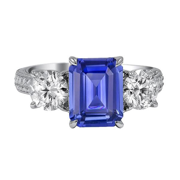 Bague Diamant 3 Pierre Emeraude Srilanka Saphir Style Vintage 3 Carats - HarryChadEnt.FR