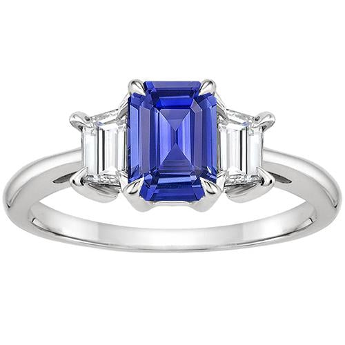 Bague Diamant 3 Pierres Emeraude Saphir Ceylan & Diamant 3.50 Carats - HarryChadEnt.FR