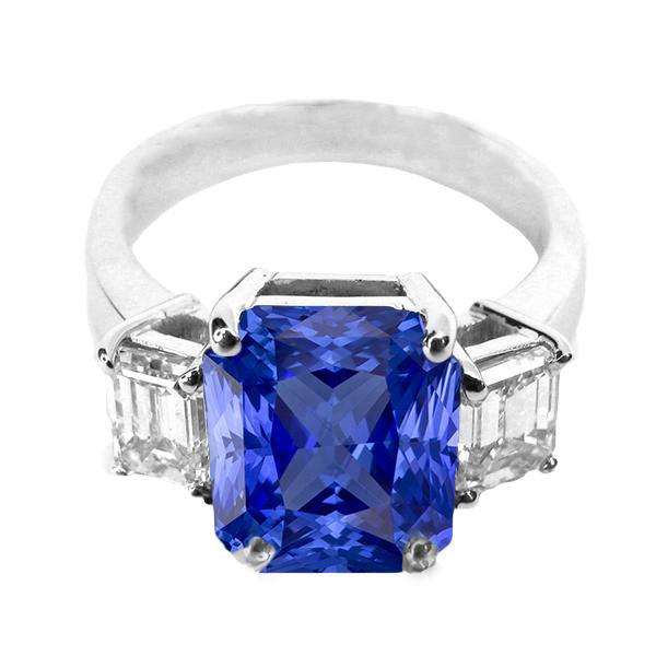 Bague Diamant 3 Pierres Radiant Saphir & Emeraude Forme 3.50 Carats - HarryChadEnt.FR