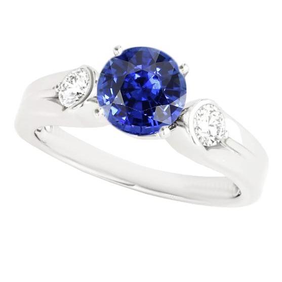 Bague Diamant 3 Pierres Saphir Sri Lankais Taille Ronde 2.50 Carats - HarryChadEnt.FR