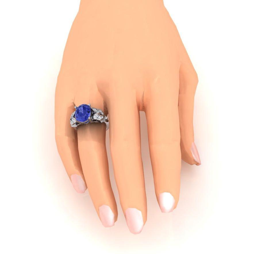 Bague Diamant Femme Or Blanc Ovale Tanzanite Pierre Gemme 6.65 Carats - HarryChadEnt.FR