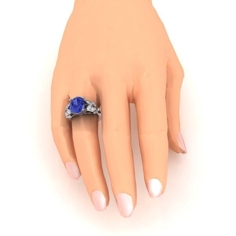 Bague Diamant Femme Or Blanc Ovale Tanzanite Pierre Gemme 6.65 Carats - HarryChadEnt.FR