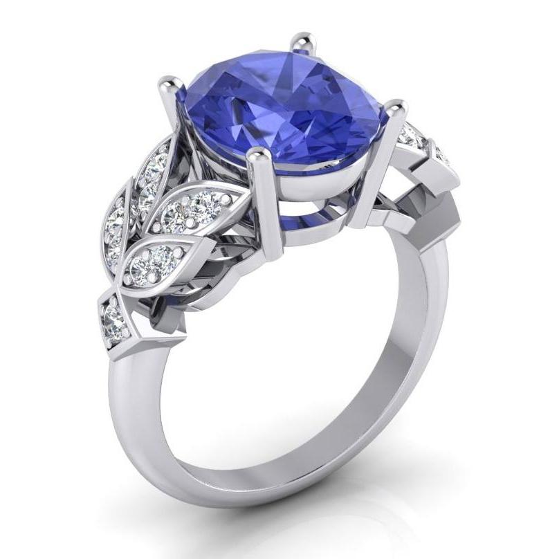 Bague Diamant Femme Or Blanc Ovale Tanzanite Pierre Gemme 6.65 Carats - HarryChadEnt.FR