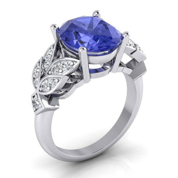 Bague Diamant Femme Or Blanc Ovale Tanzanite Pierre Gemme 6.65 Carats - HarryChadEnt.FR