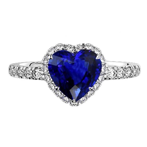 Bague Diamant Halo Coeur Srilanka Saphir 3.50 Carats Or 14K - HarryChadEnt.FR