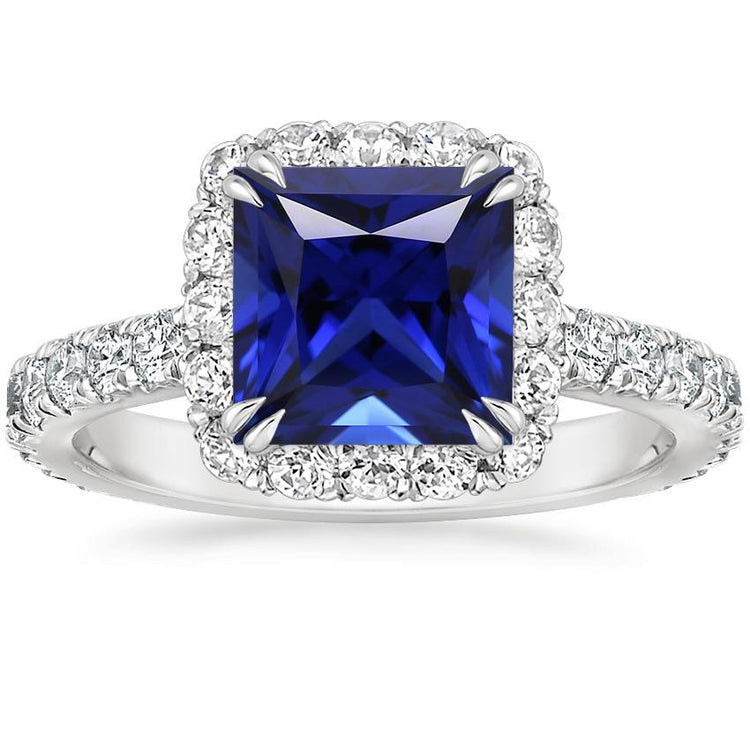 Bague Diamant Halo Gemstone Ceylan Saphir Princess Pave Set 6 Carats - HarryChadEnt.FR