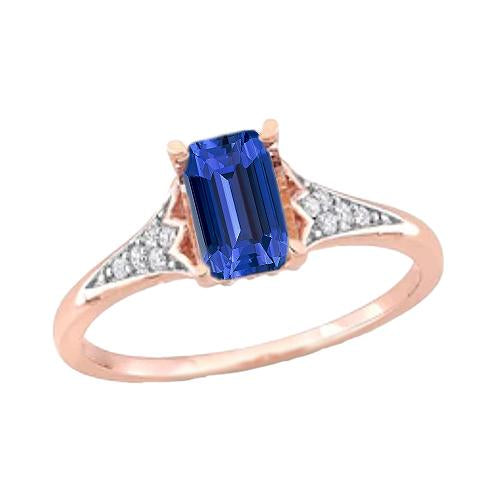 Bague Diamant Mariage Saphir Bleu Or Rose 2 Carats Bijoux Femme - HarryChadEnt.FR