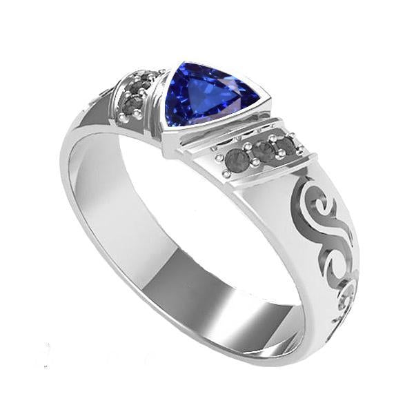 Bague Diamant Noir Lunette Sertie Saphir Bleu Style Antique 1.50 Carats - HarryChadEnt.FR