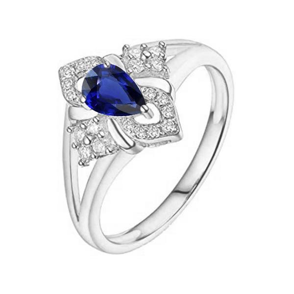 Bague Diamant & Pierres Précieuses Poire Saphir Sri Lankais Or 14K 2.50 Carats - HarryChadEnt.FR