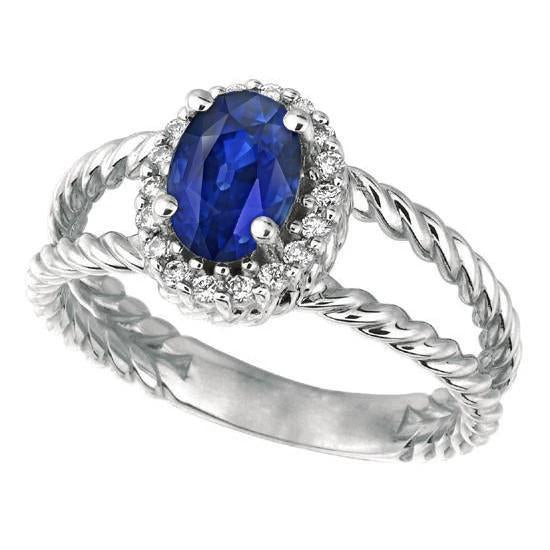 Bague Diamant Rond 2.15 Carats Et Saphir Ovale Or Blanc 14K - HarryChadEnt.FR