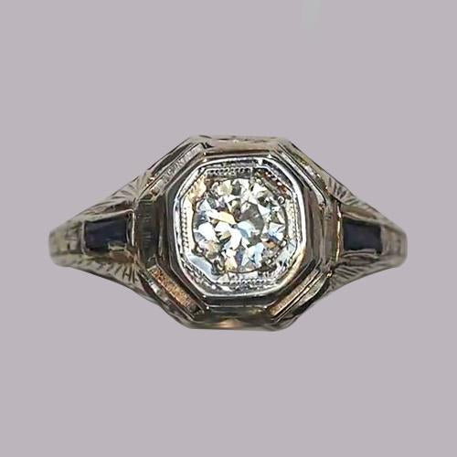 Bague Diamant Rond 3 Pierres Vieux Mineur Baguette Saphir 1.25 Carats - HarryChadEnt.FR
