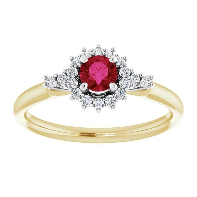 Bague Diamant Rond Rubis Style Halo Or 14K 1.50 Carats - HarryChadEnt.FR