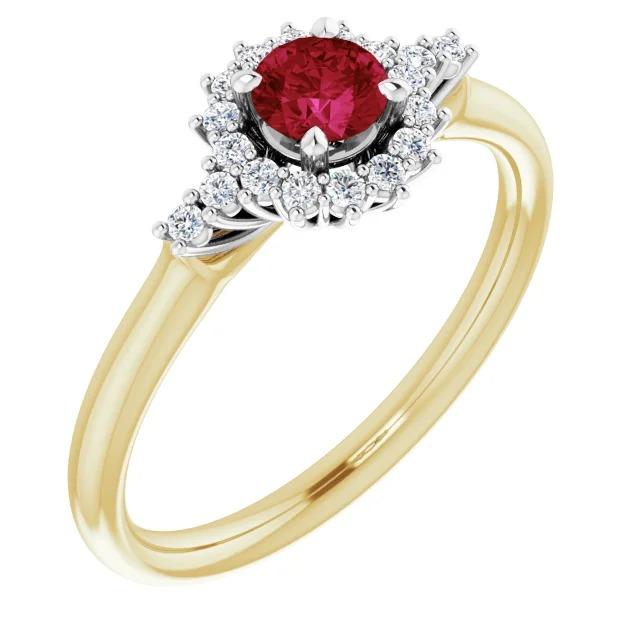 Bague Diamant Rond Rubis Style Halo Or 14K 1.50 Carats - HarryChadEnt.FR