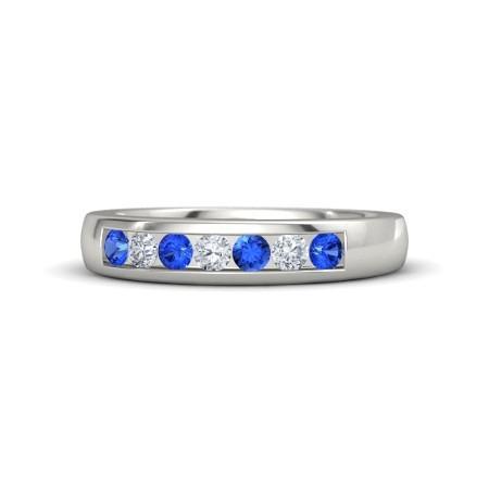 Bague Diamant Rond Saphir Bleu 2.50 Carats Or Blanc 14K - HarryChadEnt.FR