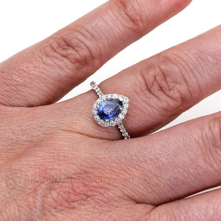 Bague Diamant Saphir Bleu Sri Lanka Forme Poire Or 2 Ct - HarryChadEnt.FR