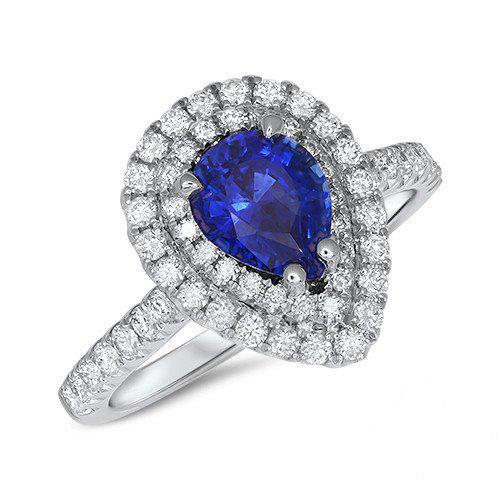 Bague Diamant Saphir Ceylan Taille Poire Or Blanc 14K 4 Carats - HarryChadEnt.FR