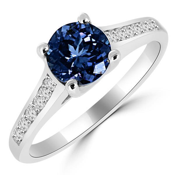 Bague Diamant Saphir Ceylan Taille Ronde 2.80 Carats Or Blanc 14K - HarryChadEnt.FR