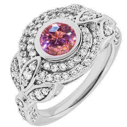 Bague Diamant Saphir Rose Taille Ronde 2.50 Carat Or Blanc 14K - HarryChadEnt.FR