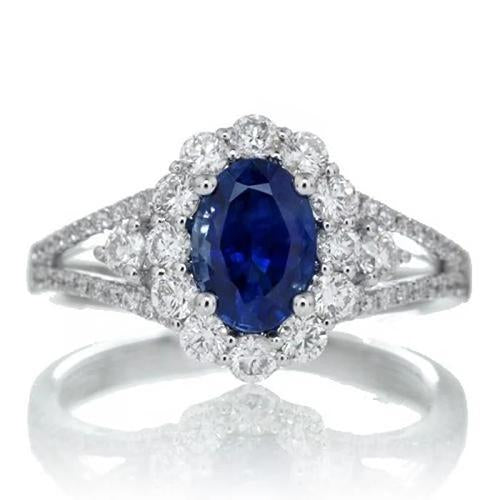 Bague Diamant Saphir Sri Lankais 2.05 Carats Or Blanc 14K Bijoux - HarryChadEnt.FR