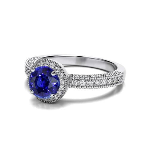 Bague Diamant Saphir Sri Lankais Or Blanc 3.05 Carats Style Vintage - HarryChadEnt.FR