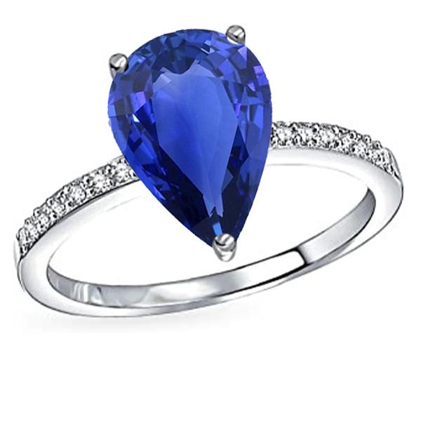 Bague Diamant Solitaire Poire Saphir Ceylan Avec Accents 4 Carats - HarryChadEnt.FR