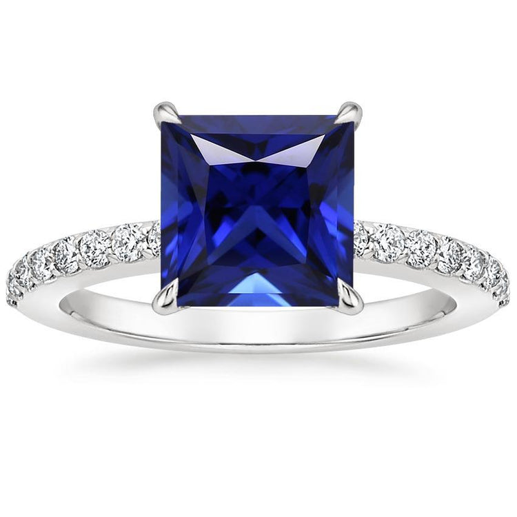 Bague Diamant Sri Lanka Saphir 5.50 Carats Taille Princesse avec Accents - HarryChadEnt.FR