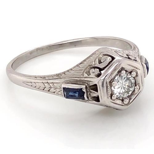 Bague Diamant Style Antique 1.50 Carats Saphir Bleu Ceylan - HarryChadEnt.FR