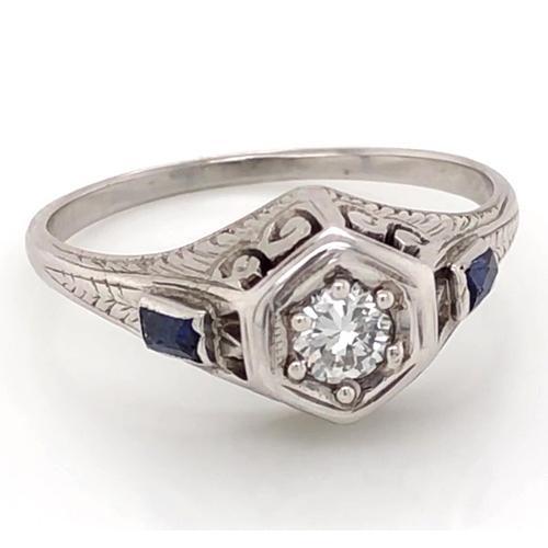 Bague Diamant Style Antique 1.50 Carats Saphir Bleu Ceylan - HarryChadEnt.FR