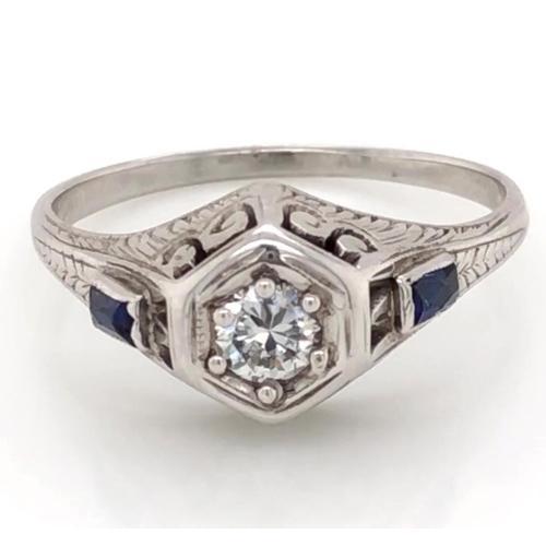 Bague Diamant Style Antique 1.50 Carats Saphir Bleu Ceylan - HarryChadEnt.FR