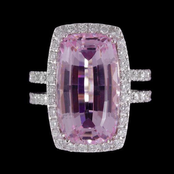 Bague Diamant Taille Coussin Rose Kunzite 24.50 Ct Bijoux Dame En Or Blanc - HarryChadEnt.FR