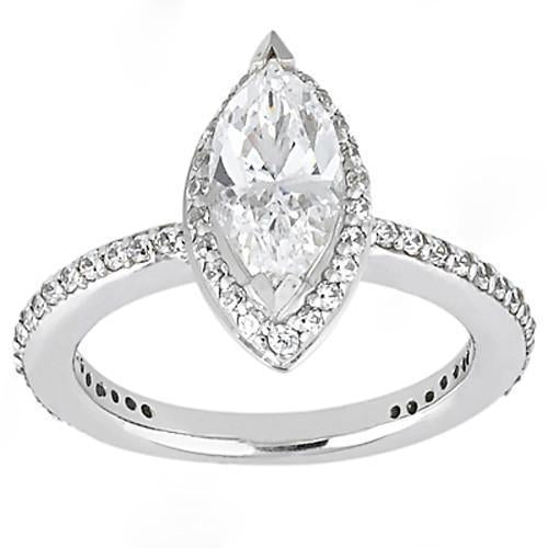 Bague Diamant Taille Marquise 3.50 Carats Avec Accents Or Blanc 14K - HarryChadEnt.FR