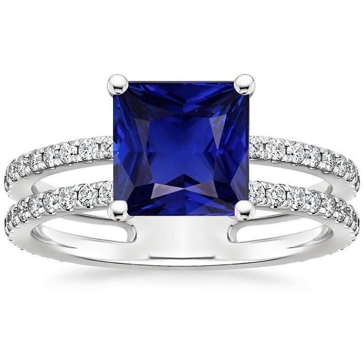 Bague Diamant Taille Princesse Saphir Avec Accents Tige Fendue 6 Carats - HarryChadEnt.FR