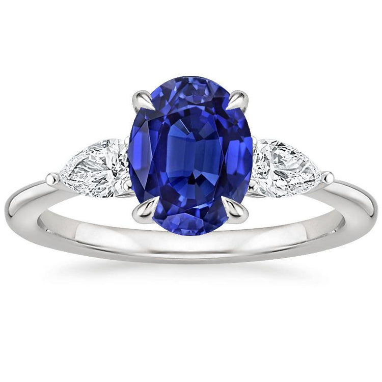 Bague Diamant Trois Pierres Taille Ovale Saphir Ceylan 3.50 Carats - HarryChadEnt.FR