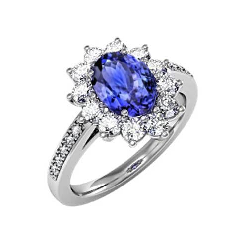 Bague Diamants Brillants Ovales Et Ronds 3.75 Carat Tanzanite WG 14K - HarryChadEnt.FR