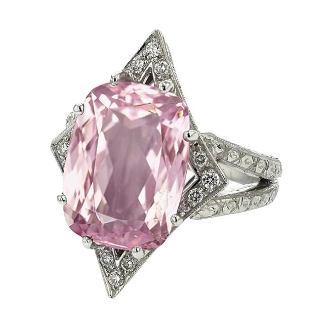 Bague Diamants Kunzite Pierres Précieuses Or Blanc 17.50 Ct 14K - HarryChadEnt.FR