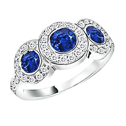 Bague Diamants Saphir Sri Lanka 4.51 Ct Style Or 3 Pierres - HarryChadEnt.FR